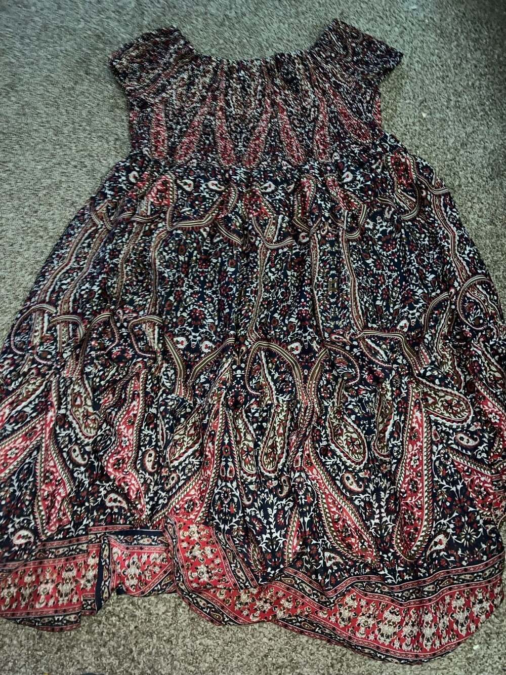 A Beautiful Soul Paisley Print Off-Shoulder Smocked Maxi Dress